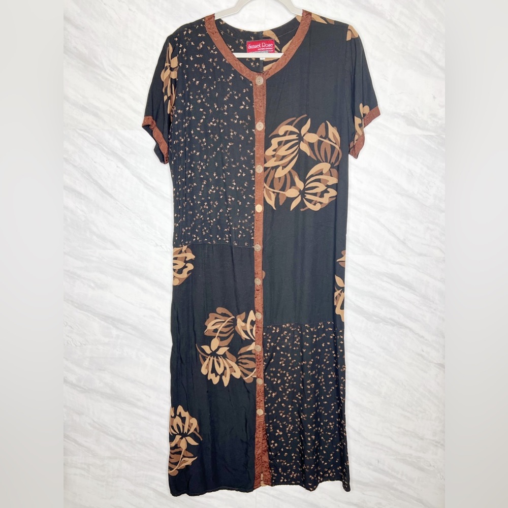 Hawaiian Sunset Rose Maxi Dress Medium